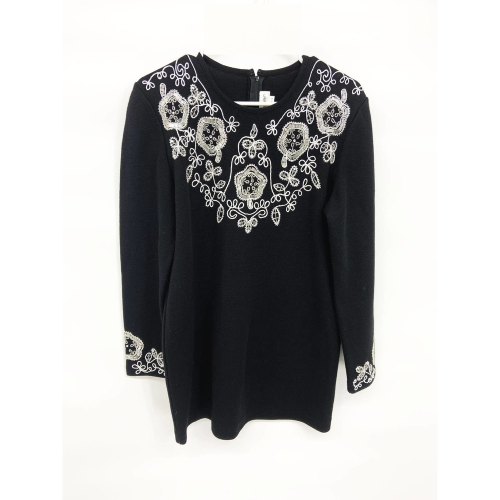 Womens Outlander Black Embroidered Long Sleeve Blouse Back Zip Size M